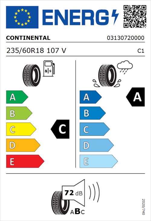 Tyre Label for Continental Premium Contact 7 235/60R18 107V